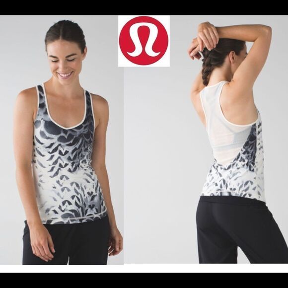 LULULEMON DANCE TO YOGA TANK TOP PRETTY PLUME ANGEL WING BLACK RUNNING GYM Sz 6 - Picture 1 of 14